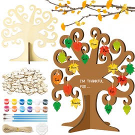 Fall Thankful Trees Wooden Craft Kits - Make Your Own DIY Autumn Thankful Trees Decorations, Unfinished Wooden Thankful Craft Ornaments for Kids Home School DIY Art Project Supplies (12 Pack)
