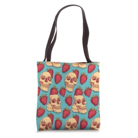 Summerween Skull Strawberry Cottagecore Aesthetic Tote Bag