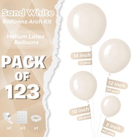 Sand White Balloons Different Size, 123 Packs Beige Balloons Arch Kit, Pack of 18 12 10 5 Inch Ivory Cream Balloons Garland for Boho Birthday Party Wedding Anniversary Baby Shower Decoration