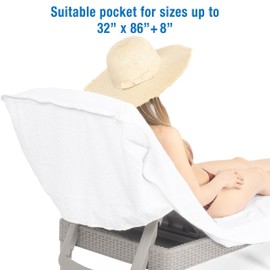 Cotton Paradise 2 Piece Lounge Chair Towels with Pocket, 32 * 86" inches Pool Chair Towels, Soft and Absorbent Chaise Lounge Towels for Pool (White, 2 Piece)