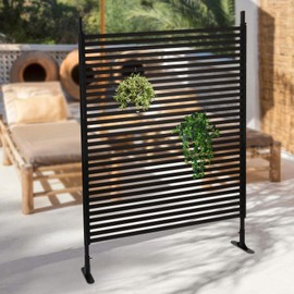 Outdoor Privacy Screens Freestanding, 47" W x 71" H Metal Slatted Decorative Privacy Screen and Panels with Stand, Brown Backyard Privacy Panels for Garden Patio