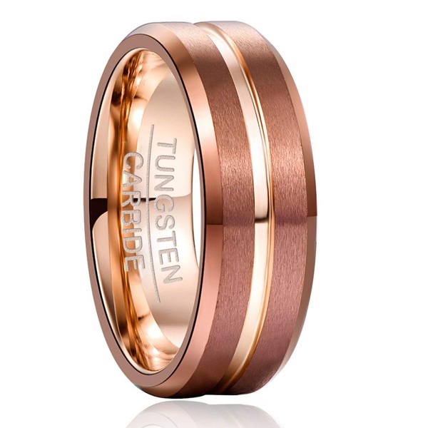 NUNCAD Men's Rings 8mm Rose Gold Tungsten Carbide Wedding Band