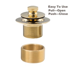 Artiwell Push & Lock Tub Trim Set with Single-Hole Overflow Faceplate, Bathtub Conversion Kit Assembly with Conversion Bar, Universal Fine/Coarse Thread, No Putty Installation (Polished Brass)