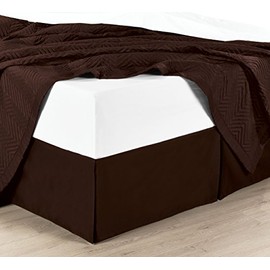 Twin Extra Long Solid Chocolate Cotton Bed-Skirt, Pleated Tailored Bed Skirt with 15" Drop, 300 TC, 100% Cotton
