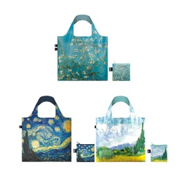 LOQI Museum Reusable Shopping Bags (Set of 3), Almond Blossom, Starry Night, Wheat Fields, (Set of 3), Blossom, Starry Night, Wheat Fields_1, One size