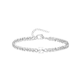 TOLOWOBK Mens Silver Bracelets Initial Bracelet Gifts for Men Boys Stainless Steel Cuban Link Bracelet with A to Z Letter Bracelets Fathers Day Birthday Gifts for Dad Son Husband Boyfriend Brother