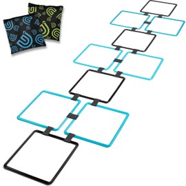 GETMOVIN SPORTS Hopscotch Squares Set with 2 Premium Beanbags Giant Sized 15 Inch Squares with 15 Connectors for Indoor/Outdoor Portable Fun Conditioning Agility Training (Blue)