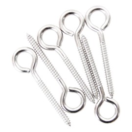 304 Stainless Steel 115 mm Screw Eyelets Set and 80 mm Carabiner Hook, 6 Pieces Eye Screws and 2 Pieces Carabiner, Eye Bolt Set for Indoor and Outdoor Use