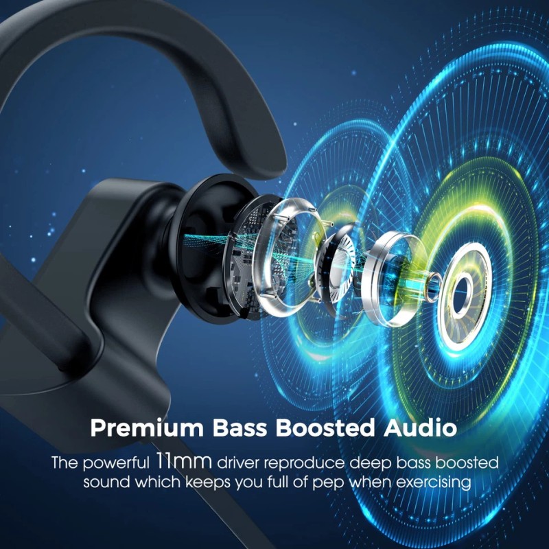 Bluetooth Headphones Deep Bass Wireless Running Headphones W/16 Hrs Playtime