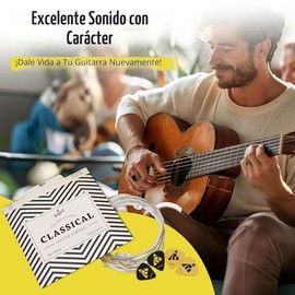 Belfort Cuerdas de Guitarra Clásica Nylon – Cuerdas de Nylon Clásicas Recubiertas en Plata – Juego de 6 Cuerdas de Guitarra + Extra 1E – Cuerdas para 