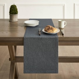 ZeeMart Basic Linen Style Table Runner, 14 x 108 Inch Charcoal, Rustic Farmhouse Grey Table Runners 108 Inches Long, Everyday Polyester Table Runner - Machine Washable & Easy Care
