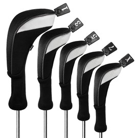 Andux Golf 460cc Driver Wood Head Covers with Long Neck and Interchangeable No. Tags Pack of 5 (Black, MT/MG37)