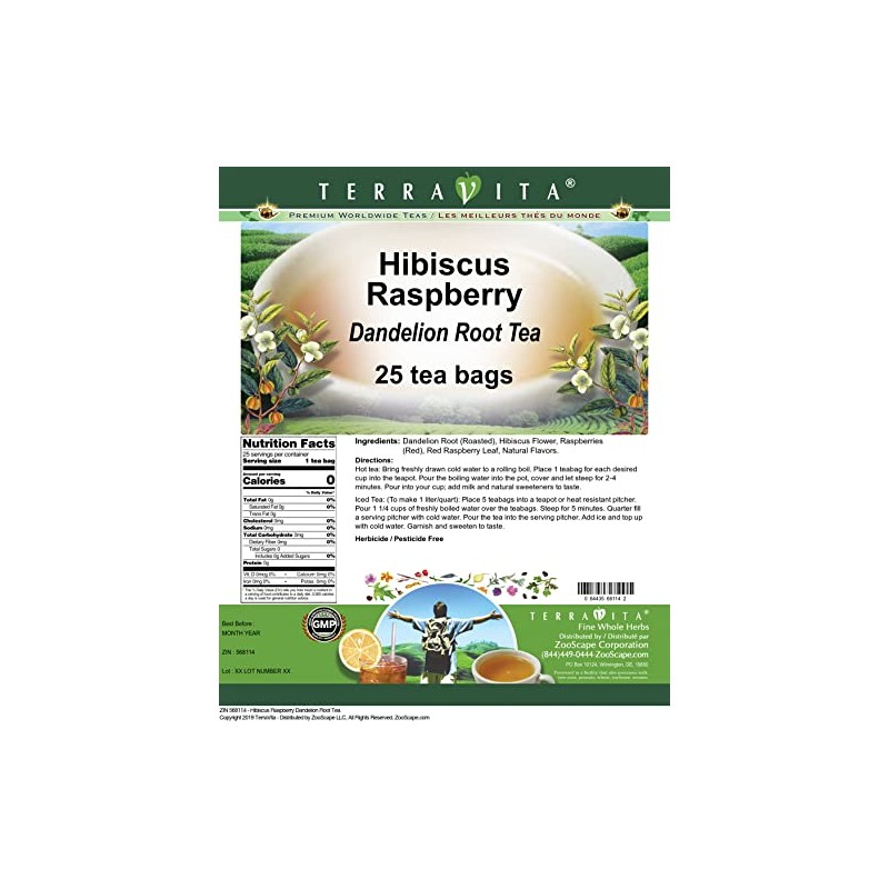 Hibiscus Raspberry Dandelion Root Tea (25 tea bags, ZIN: 568114)