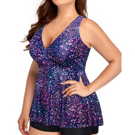 Yonique Plus Size Tankini Tops for Women No Bottom Flowy Bathing Suit Top V Neck Swim Top, Star Whole Sky, 22 Plus