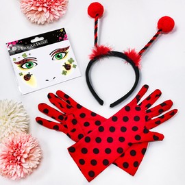 BOYATONG Ladybird Costume Women's Fancy Dress Costumes Women's Ladybird Headband with Face Tattoo and Red Gloves, Headband Carnival Costume for Carnival Theme Party
