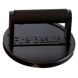 Fire Beauty Burger Press,6.5" Grill Press,Cast Iron Grill Press with Wood Handle,Food-Grade Smash Burger Press for Seared Bacon,Steak&Burger,Ideal for Indoor and Outdoor Cooking,Pre-Seasoned