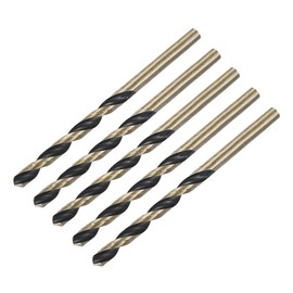sourcing map 5pcs Straight Shank Twist Drill Bits 4.8mm Gold Titanium & Black Nitride Coated High Speed Steel (HSS) 4341 with 4.8mm Shank for Stainless Steel Alloy Metal Plastic Wood