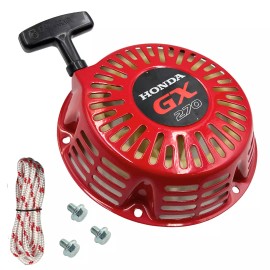 Kindza Recoil Pull Starter Red For Honda GX240 GX270 Engine Generator Rope & 3 bolts