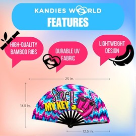 Kandies World Custom Festival Folding Hand Fan - Unique Designs, Made of Bamboo, Clacking Sound, Lightweight - Perfect Rave and Festival Accessory!… (Smell my Key)