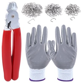 Rustark Hog Ring Pliers Set with 240pcs Galvanized Hog Rings 3/8", 3/4", 1/2" Hog Ring Upholstery Installation Tool Kit for Auto Upholstery Fencing Railing Sausage Casing Meat bags Bagging