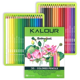 KALOUR PDAS 36-piece Green Botanical Colored Pencil Set, Pre-sharpened Wooden Colored Pencils for Adults Artists Beginners Coloring Books Drawing & Sketching