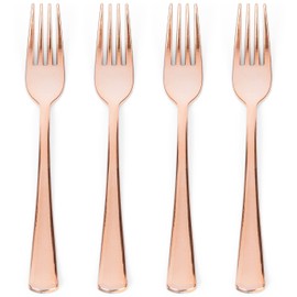 Prestee 100 Rose Gold Plastic Forks Heavy-Duty, Heavyweight Plastic Silverware Forks, Fancy Plastic Cutlery, Elegant Disposable Forks Pack, Bulk Disposable Flatware, Christmas Holiday Plastic Utensils