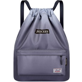 Peicees - Mochila deportiva impermeable con cordón para hombres y mujeres (negro gris)