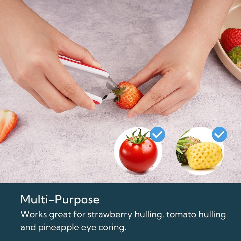 KITCHENDAO Strawberry Huller Corer Stem Remover with Safety Lock, Non-Slip