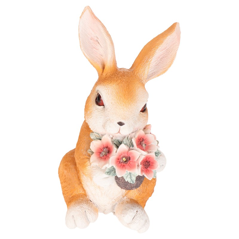 Solar Rabbit Statue Cute Handpainted Resin Bunny Statue Decor Rabbit