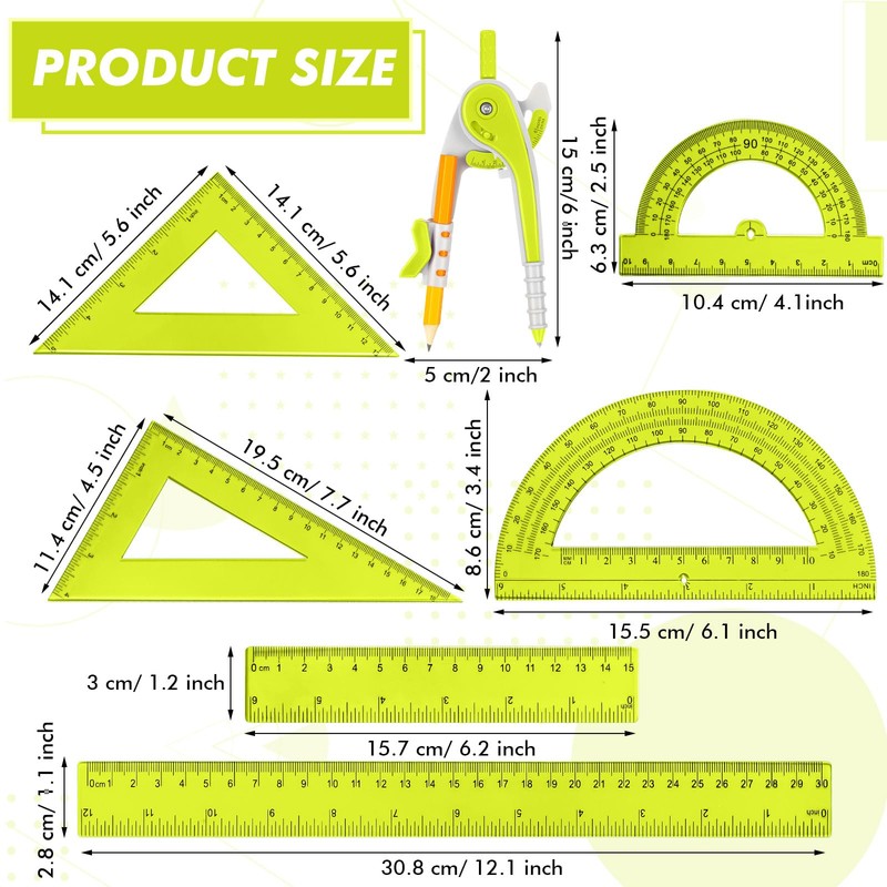 Zonon 1 Set Plastic Geometry Math Set 7 Pcs Includes