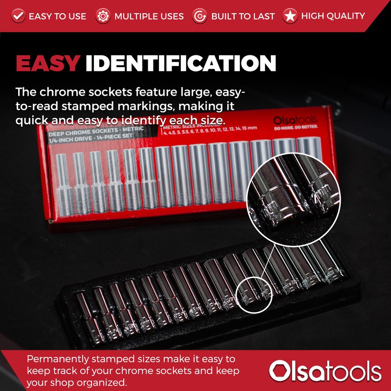 Olsa Tools Metric Socket Set (14pc) | 1/4-Inch Drive |