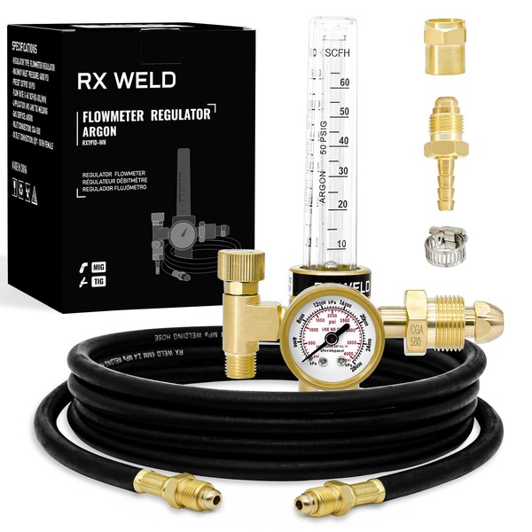 RX WELD Argon Regulator Flowmeter Gas Gauge for Mig Tig