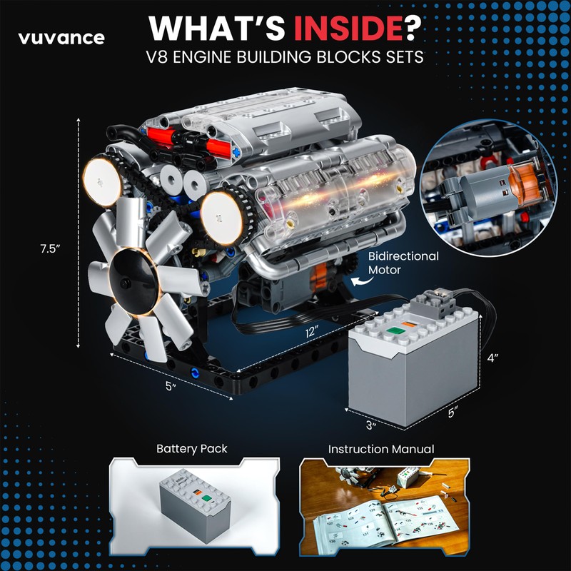 Vuvance V8 Engine Model kit with Battery and Motor –