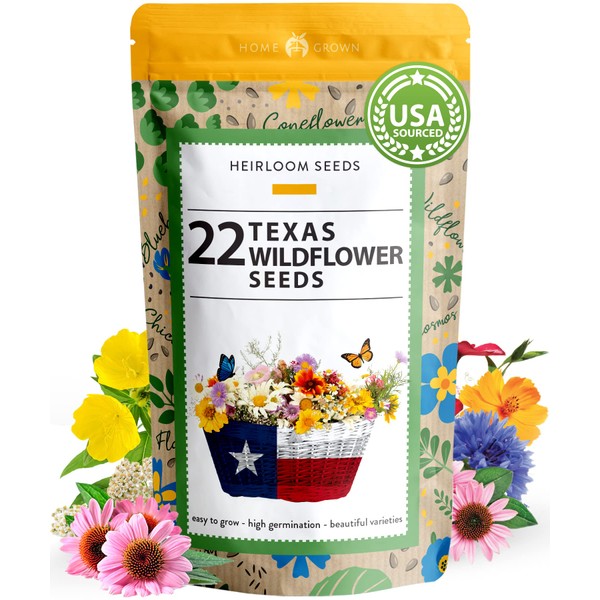 130,000+ Pure Wildflower Seeds - Premium Texas Flower Seeds [3 Oz] Perennial Garden Seeds for Birds & Butterflies - Wild Flowers Bulk Seeds Perennial: 22 Varieties Flower Seed for Planting