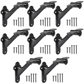RealPlus Handrail Bracket, 3" Staircase Hand Rail Brackets for Stair Railing with Screws, Black (Pack of 8)