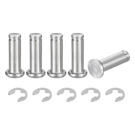 sourcing map 5Set M8x25mm 304 Stainless Steel Cylindrical Shaft Snap Ring Locating Pin, Flat Head Grooved Hinge Cylinder Position Pin with E Clip Retaining Ring, Silver