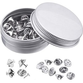 ieron Butterfly Clutch 50pcs Copper Tie Tack Brooch Pins Back Replacement with Thorn Needle for DIY Jewellery Craft Making - Silver with Storage Box