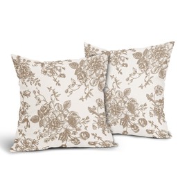 Vintage Floral Pillow Covers 18x18 Inch Set of 2 Tan and Cream Floral Throw Pillow Covers Chinoiserie Flower Pillowcases Rustic Farmhouse Cotton Linen Cushion Covers for Couch Bed Sofa Home Decor