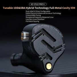 KZ ZS12 PRO X in Ear Monitor IEM Headphones,1DD+5BA Hybrid Wired Gaming Earbuds, in Ear Headphones with 2PIN Cable for Audiophile - Color: Black, Type: No mic