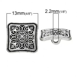 Unbranded Zinc Alloy Shank Buttons Square Antique Silver Carved Flower -10 buttons