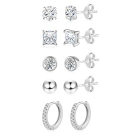 ALEXCRAFT Stud Earrings 925 Silver Earrings Set for Women Men Hypoallergenic Sleeper Stud Set, Sterling Silver