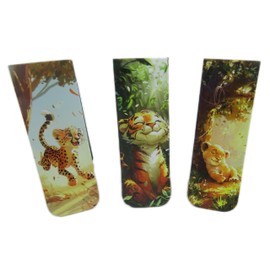 MU J166 Magnetic Bookmark Set of 3 Leopard Tiger Lion Animal Design Bookmark Decoration