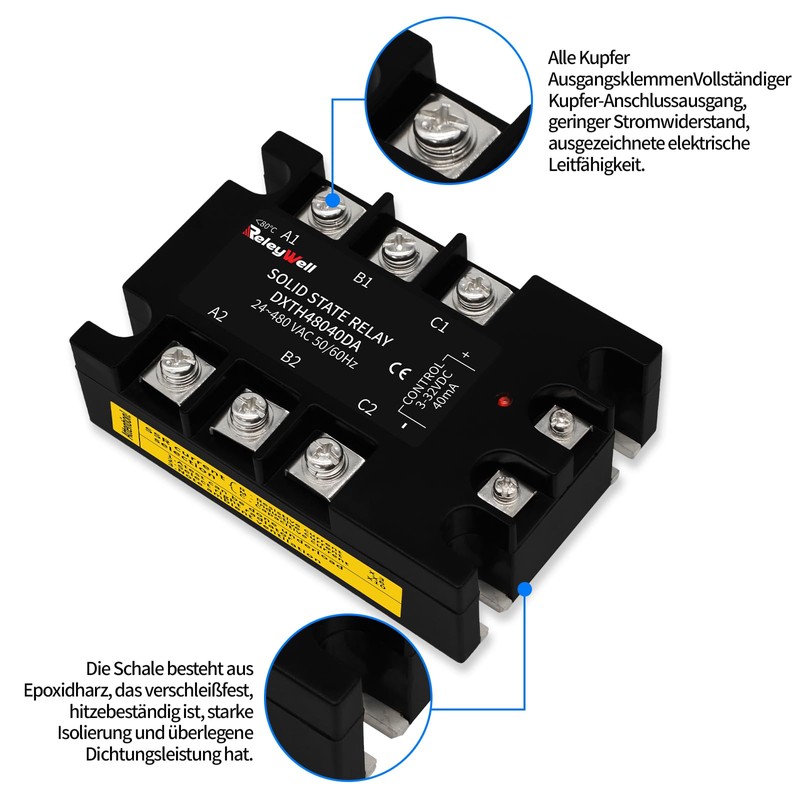 Three-Phase Solid State Relay 40A, DC to AC, Solid State