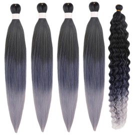 Blue Ombre Braiding Hair Pre stretched for Boho Braids hypoallergenic Knotless Curly Braiding Hair Non Itch Non Toxic Braids