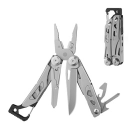 Multitool Pliers and Scissors, 13 in 1 Stainless Steel Portable Foldable Pocket Multi Tool, Anti Slip Mini Camping Tool for Screwdriver, Bottle Opener (With belt clip)