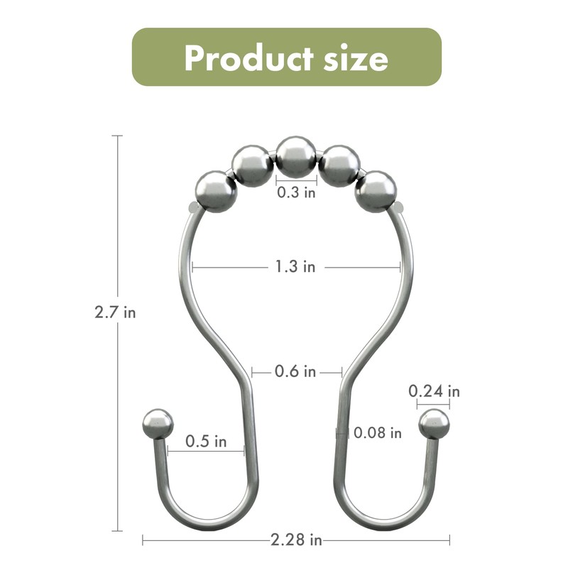 AmazerBath Shower Curtain Hooks, Shower Curtain Rings, Metal Chrome Shower