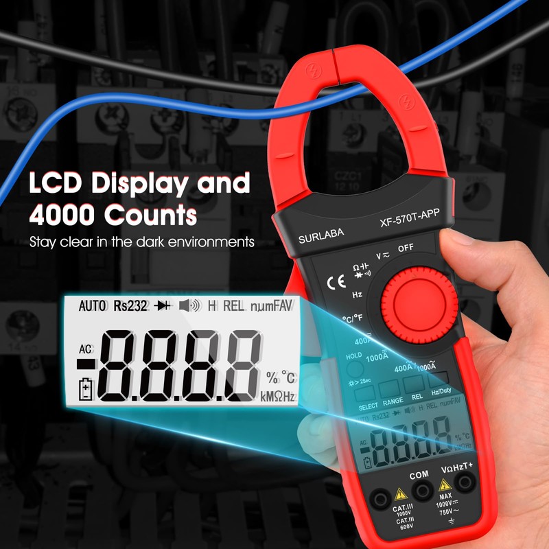 SURLABA Multimeter Digital Clamp Meter AC/DC Electrical Tester 4000 Counts