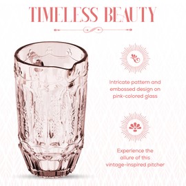 Elle Decor Vintage Glass Pitcher | Water Carafe Jug for Iced Tea, Homemade Milk, Juice, and Beverages | Glass Carafe for Mimosa Bar | Sangria Pitchers | 43.9 OZ.