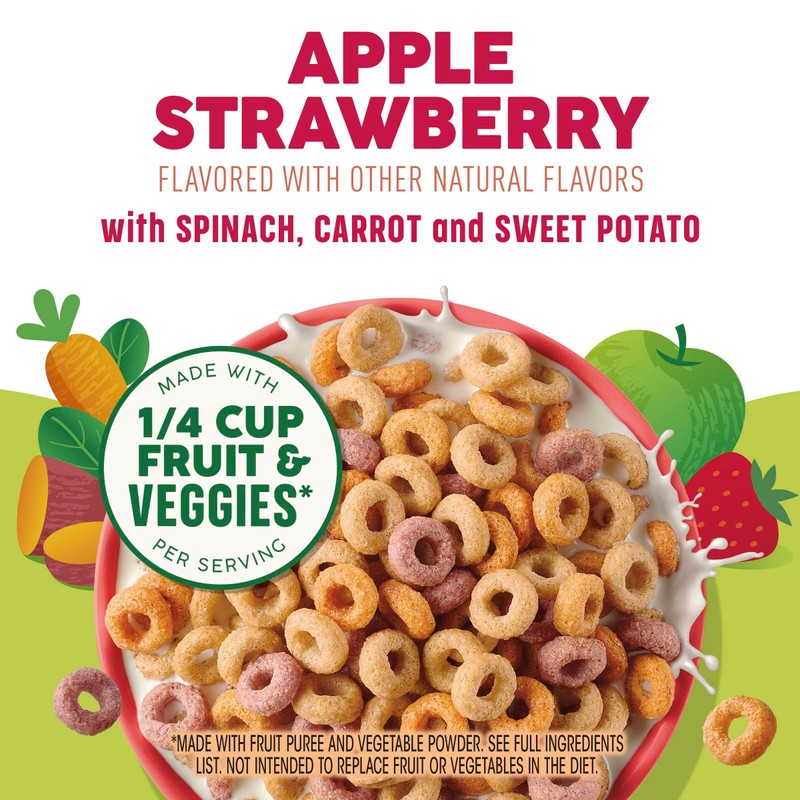 Cheerios Veggie Blends Breakfast Cereal, Apple Strawberry, Made with Fruits