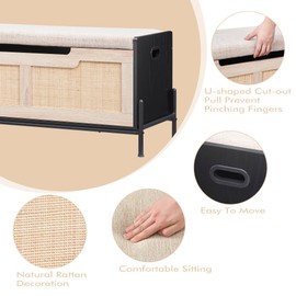 GAOMON Rattan Storage Bench with 2 Safety Hinges, Storage Chest, Toy Box, Entryway Storage Bench Supports 260 lb, Toy Chest Organizer, Easy Assembly,Oak & Black